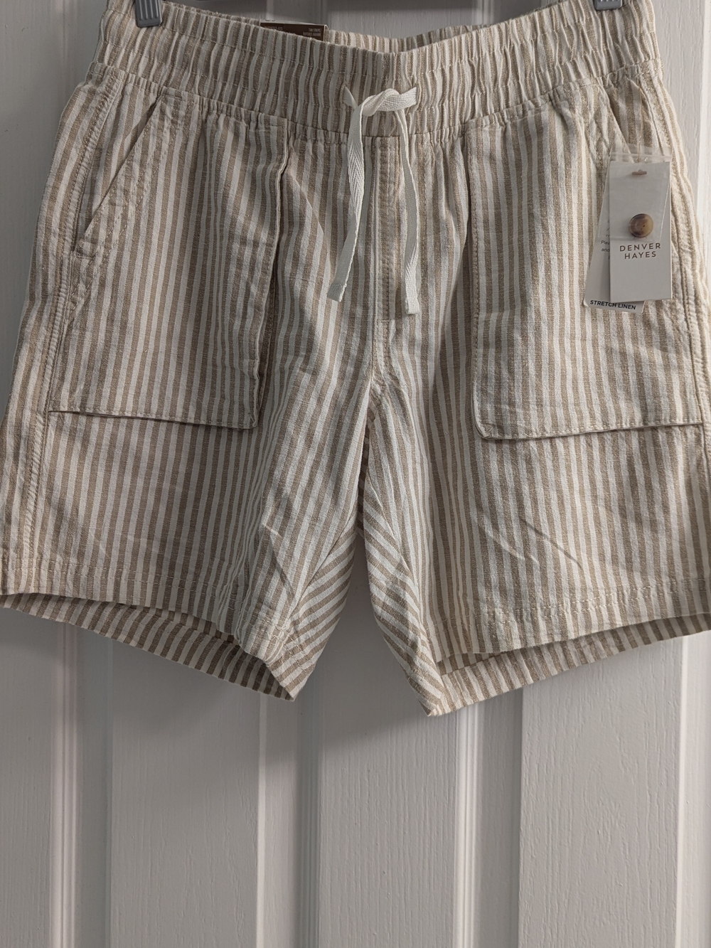 Denver Hayes  Cream & Tan Striped Linen-Blend Cargo Shorts